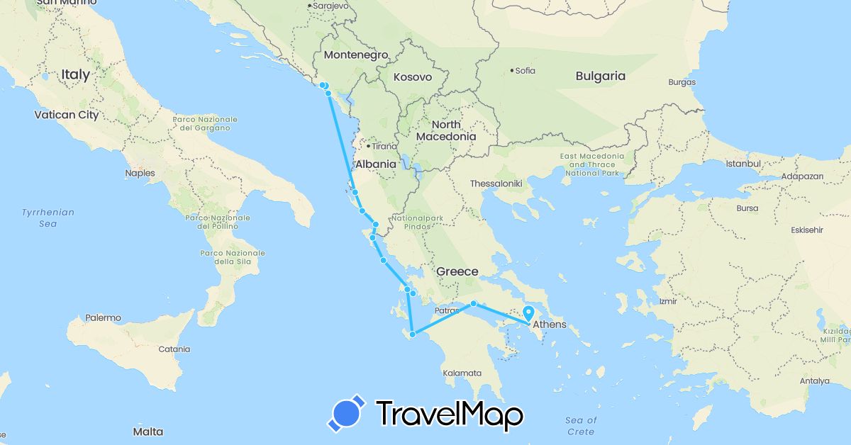TravelMap itinerary: driving, boat in Albania, Greece, Montenegro (Europe)